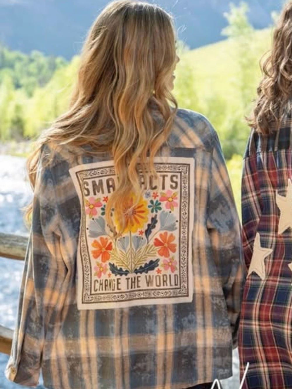 Natural Life Small Acts Change the World Plaid Flannel Shirt Jacket Shacket M - Picture 6 of 9